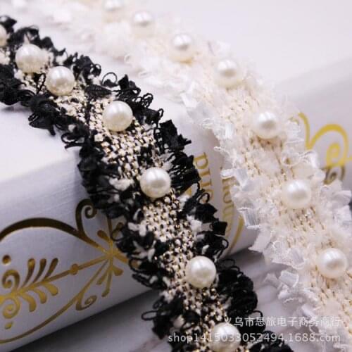 1 Yards Vintage Nylon Gold Line Woven Pearl Beaded Embroidered Lace Ribbon DIY Craft Dress Sewing Supplies Trim Fabric