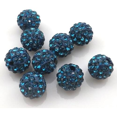100pcs/lot 10mm Peacock Rhinestone Loose Beads 6 Rows Pave Disco Ball For Jewelry Making