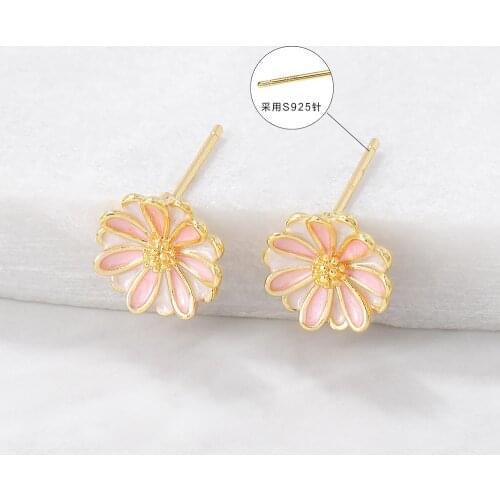 6PCS 11MM Hole 1MM 24K Gold Color Brass Dripping Oil Flower Stud Earrings High Quality Diy Jewelry Findings Accessories