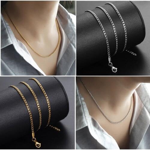 2mm Necklace for Men Women Stainless Steel Curb Chain Gold Silver Color 18inch+2inch extension Link Jewelry Gifts LKN650