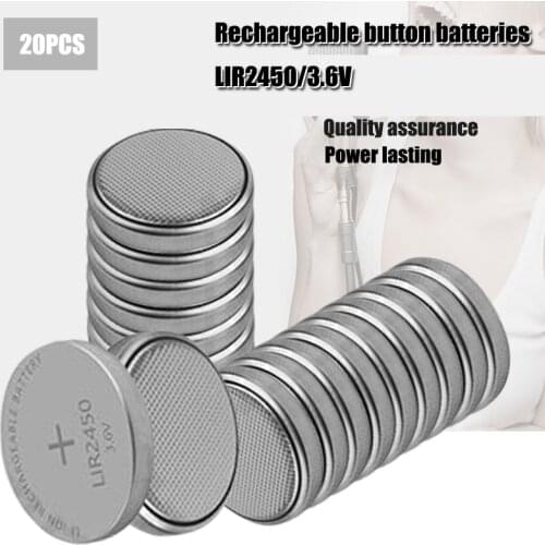 20PCS Li-ion Rechargeable Battery LIR2450 3.6V 2 PCS Lithium Button Cells Coin Cell Watch Batteries LIR 2450 Replaces CR2450