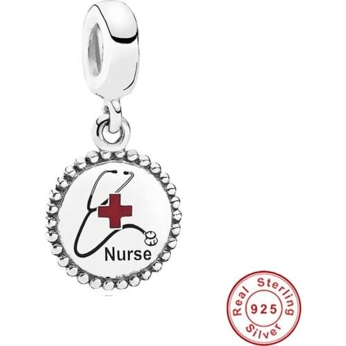 2020 Original Real 925 Sterling Silver Beads Dangle Nurse Mixed Enamel Charms Fit Pan Bracelet DIY Women Jewelry