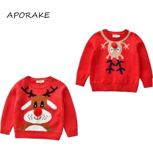 2020 0-7Y Toddler Baby Boys Girls Xmas Sweatshirt Festival Clothes Cute Christmas Elk 3D Nose Long Sleeve Red Sweater Pullover