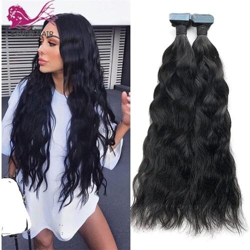 40pcs Loose Wave Tape In Hair Extension Human Hair Double Sided Adhesive Skin PU Machine Made Tape Hair Extensions 2.5g/pcs