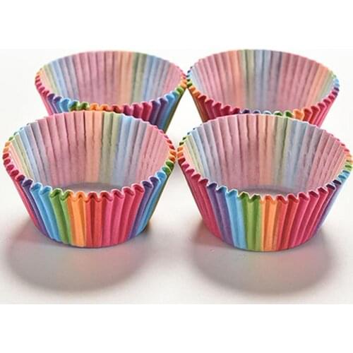 80%HOT100Pcs Colorful Rainbow Paper Cake Cupcake Liners Party Baking Muffin Cup Case