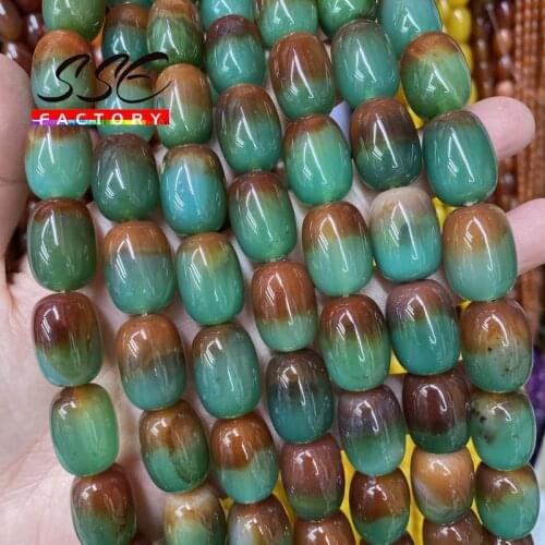 Natural Green Peacock Agates Drum Barrel Shape Loose Beads For Making Jewelry DIY Charm Bracelet Necklace 8x12 10x14mm 15 Inches