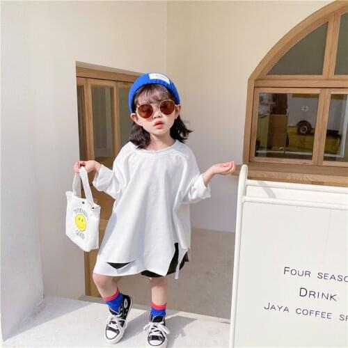 Children Girls White Long Sleeve Loose T-shirt 2021 Spring Autumn Cotton Thin Irregular Hole Kids Tops Toddler Clothes For 1-7T