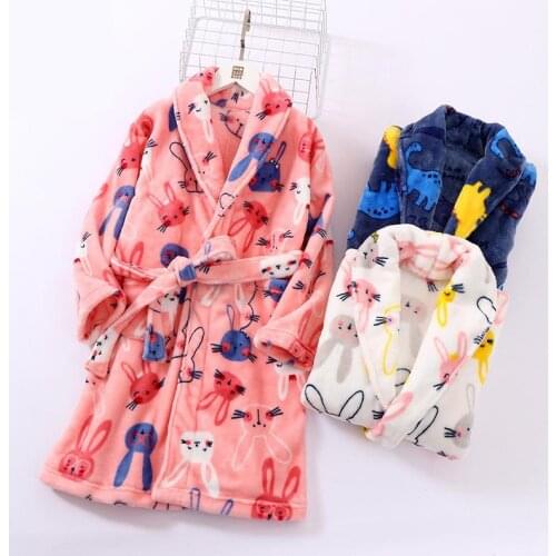 Childrens Robe Autumn And Winter Kids Sleeper Boys And Girls Nightgown Flannel Warm Homewear Bathrobe 4-18Y Children Pajamas