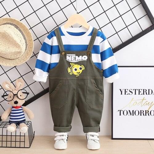 Lovely Kids Clothes Toddler Boys Clothing Set New Spring Autumn Baby Cotton Striped T-shirt+Cartoon Fish Rompers Girls Outfits