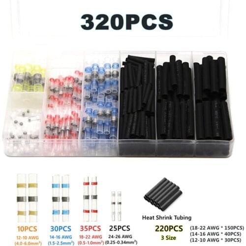320pcs Insulated Soldering Sleeve Seal Heat Shrink Wire Splice Wire Connector Waterproof Butt Terminals Kit Assortment AWG