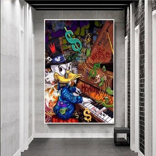 Disney Donald Duck Playing Piano Canvas Paintings Cartoon Graffiti Art Posters and Prints Wall Art Picture for Living Room Decor