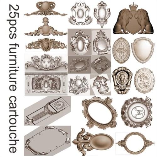 25pcs furniture cartouche 3d model STL relief for cnc STL format cartouche 3d model for cnc stl relief artcam vectric aspire