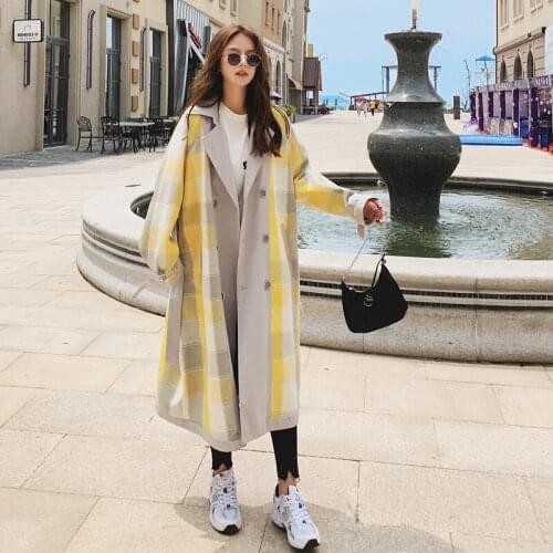 Plaid Stitching Suit Collar Fashion Coat Windbreaker Jacket Female 2021 Spring Autumn New Big-Name Design Pink Contrast Color