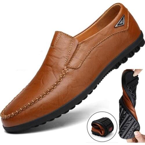 Leather Men Casual Shoes Luxury Brand Mens Loafers Moccasins Breathable Light Soft Black Driving Shoes Plus Size 38-47