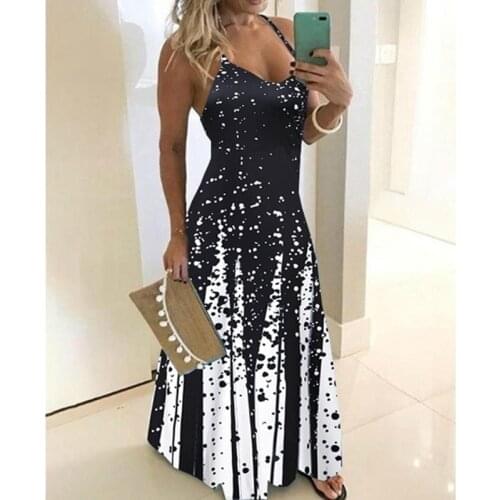 Summer Party Dress S~5Xl Womens New Fashion Deep V-Neck Sling Dress Elegant Sleeveless Maxi Dress Plus Size