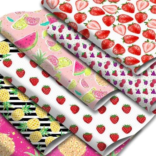 Fruits Theme Faux Leather Sheets Pineapple Strawberry Banana Pattern Printed Synthetic Leather Fabric Sewing Materials Crafts