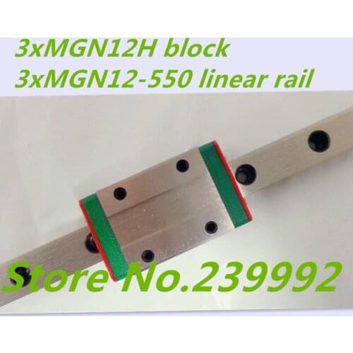 Kossel Mini MGN12 550mm 12mm miniature linear rail slide = 3pcs 12mm L 550 mm rail+3pcs MGN12H carriage for X Y Z axis