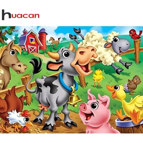 Huacan Diamond Painting Kit Animals Mosaic Cow Pig Embroidery Cartoon Farm Cross Stitch Wall Stickers Diamond Art