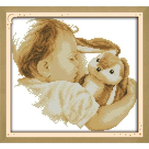 Baby and his doll cross stitch kit 14ct 11ct count printed canvas cotton floss thread embroidery DIY handmade needlework plus