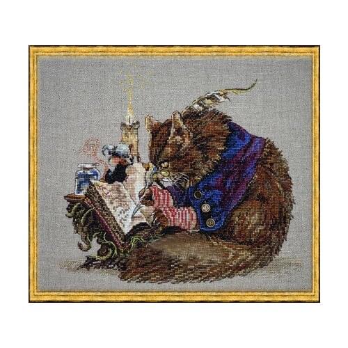 Oneroom Top Quality Cute Lovely Counted Cross Stitch Kit Le Calligraphe The Calligrapher Cat Kitty Write Book Nimue