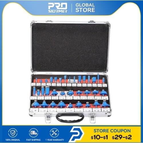 35Pcs/set 1/4" Shank Wood Carving Tungsten Woodworking Milling Cutter Trimming Professional Tool Kit Set By PROSTORMER