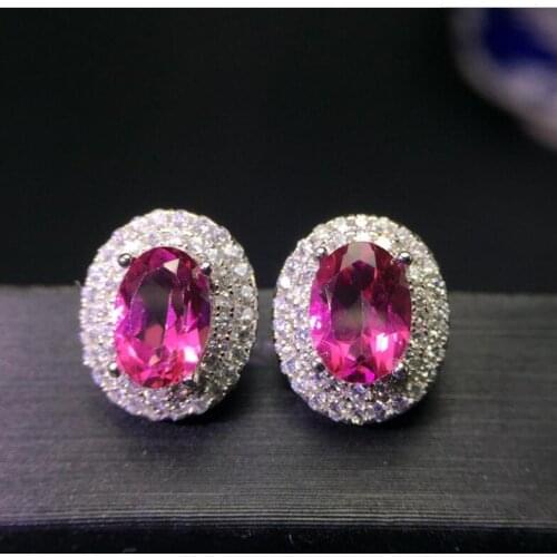 Natural Pink topaz earring Free shipping Natural real Pink topaz 925 sterling silver 4*6mm