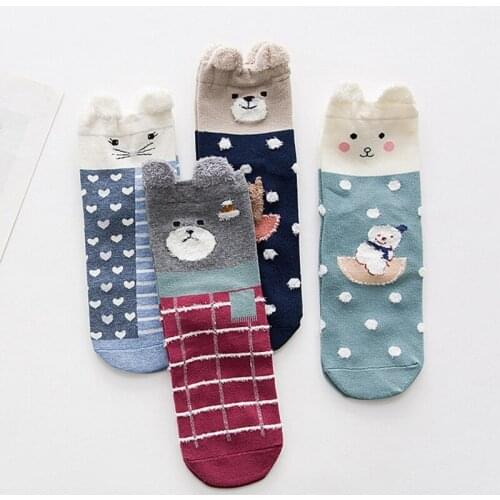 Tube Socks Cute Cartoon Autumn Winter Socks High Quality Cotton With Ear Sweet Socks For Girl Christmas Gift 4Pair/Lot