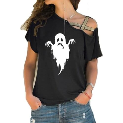 2019 New Halloween Happy Ghosts Funny Monsters Scream tshirt Fashion Party Women Irregular Skew Cross Bandage Tees Tops