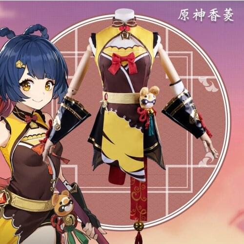 New 2021 Genshin Impact Game Cosplay Costume Xiangling Full Set Women Halloween Costume for Adults Anime Clothes Xiang Ling