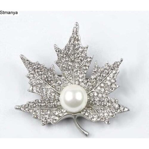 NEW fashion Pearl Rhinestone Maple Leaf Brooch Wedding Pins shawl scarf buckle Gift Jewelry wholesale H1034