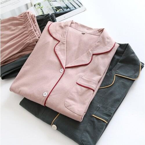 Solid Couple Pajamas Set 2021 New Spring Autumn Knitted Thick Cotton Sleepwear Female Winter Homewear Plus Size Mens Home Suit