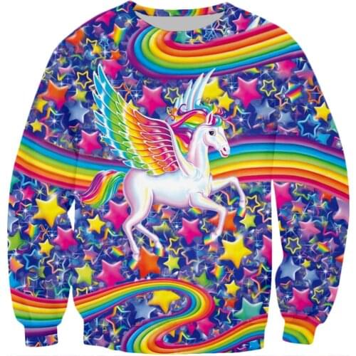 2021 Autumn Fashion 3D Men Hoodies Lisa Frank Cartoon Rainbow Unicorn Horse Printed Hoodie Sweatshirt/Zipper Coat