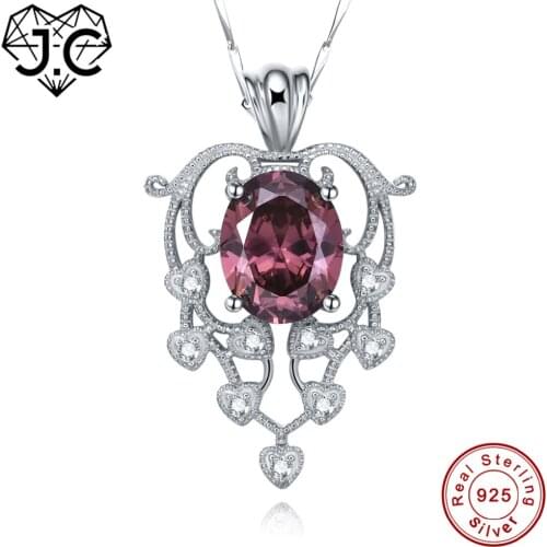 J.C Oval&Heart Spessartine Garnet & White Topaz Necklace Solid 925 Sterling Silver Necklace Fine Jewelry for Women Girl Pendant