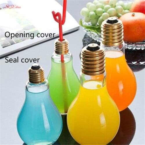 200/300/350/400/500ml Plastic Bulb Drinks Cup Cute Fashion Bulb Shape Milk Juice Light Bulb Water Bottle Portable Kettle 6Z