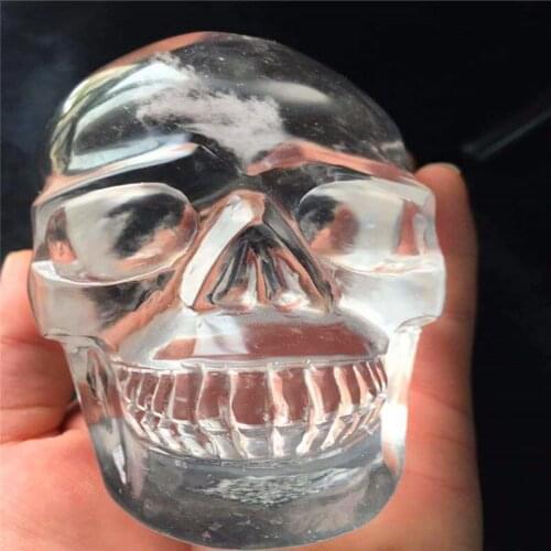 Melting white crystal carved bone skull, clear skull as a gift, alien skull family decoration