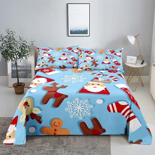 Christmas Pattern Bedding Sheet Home Digital Printing Polyester Bed Flat Sheet With Pillowcase Print Bed Sheet