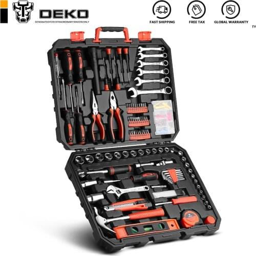 DEKO 208 Pcs Professional Car Repair Tool Set Auto Ratchet Spanner Screwdriver Socket Mechanics Tools Kit W/ Blow-Molding Box