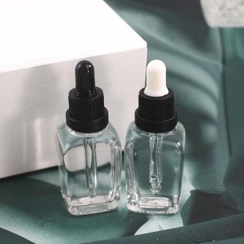 Empty Glass 35ml Clear Dropper Square Bbottle with Black Plastic Lid