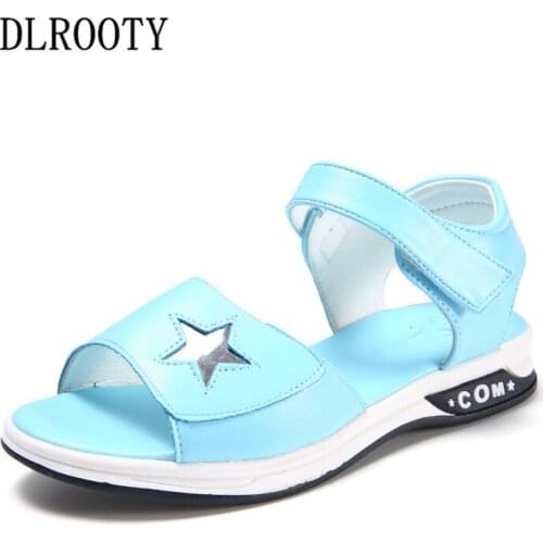 Summer Children Sandals Shoes Girls Star Glitter Princess Kids Party Fashion Beach Hook & Loop Flat Toddler Baby Soft Sole
