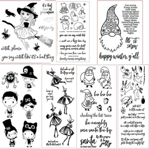 Happy Halloween Santa Witch Bear Puppy Funny Child Clear Stamp for DIY ScrapbookingCard Making Decoration Supplies Clear Stamp