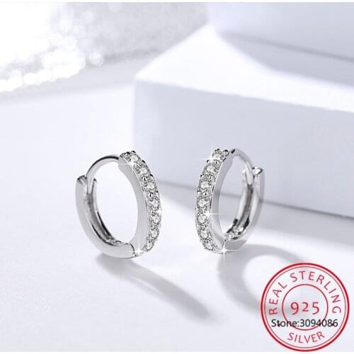 Real 925 Sterling Silver Minimalist Geometric Zircon Round Hoop Earrings For Women Party 2021 fine Jewelry Accessory