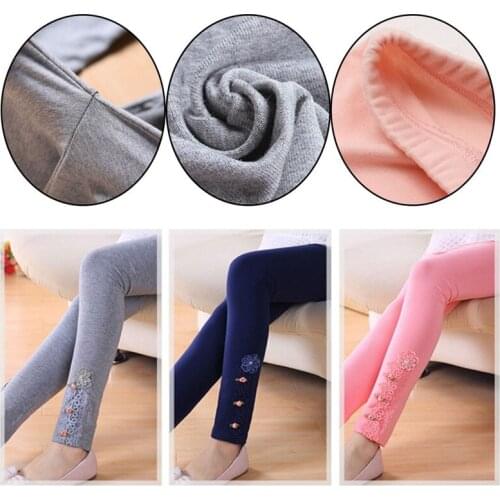Autumn Winter 3-color Princess Leggings Children Girls Lace Flower Cotton Causal Skinny Leggings Kids