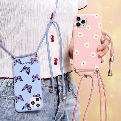 Candy Strap Case For iPhone 12 11 Pro X XR XS Max Silicone For iPhone 6 6S 7 8 Plus 5 5s SE 2020 Lanyard Necklace Crossbody Case