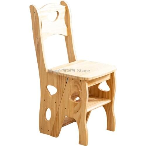 Folding Stool Household Back Solid Wood Multi-functional Ladder Chair Dual Purpose Chinese Dining Table Four Step Ladder Solid W