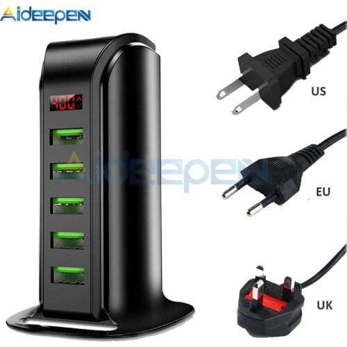 5 Port USB Charger HUB LED Display USB Charging Station Dock Universal Mobile Phone Desktop Wall Home Chargers EU UK US Plug