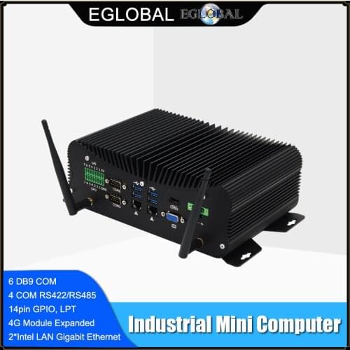 Almighty 7x24 Hours Industrial Fanless Mini PC Intel i5-8250U i7-6567U Rugged Computer 6*COM 2*Lans 8*USB GPIO LPT PS/2 4G WiFi