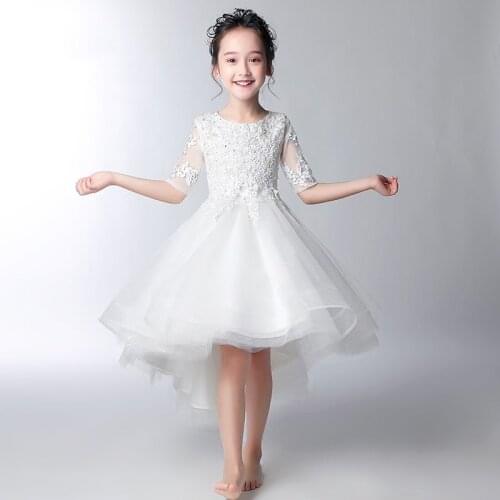 Gorgeous White Half Sleeve Beading Princess Flower Girl Dresses Evening Graduation Pageant Holiday Party Performance Show Dress