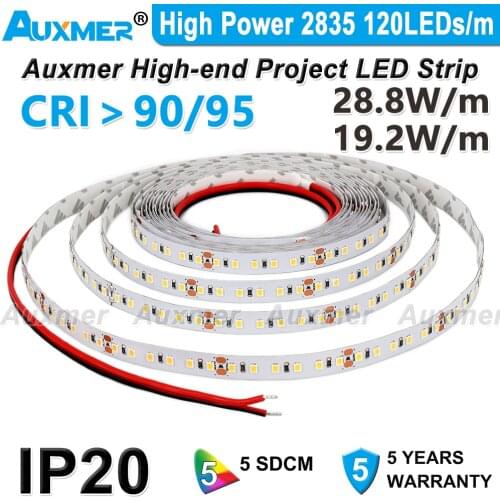 High Power 2835 120LEDs/m LED Strip,CRI95 CRI90,IP20 DC12V/24V,28.8W/m 19.2W/m 600LEDs/Reel,Non-waterproof,Red Green Blue Amber
