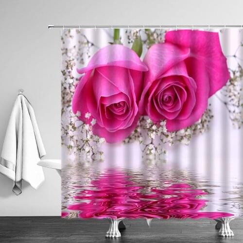Flowers Rose Cactus Prints Shower Curtain Bathroom Curtains Waterproof Polyester Bath Screen Curtains With Hooks Bathtub Decor