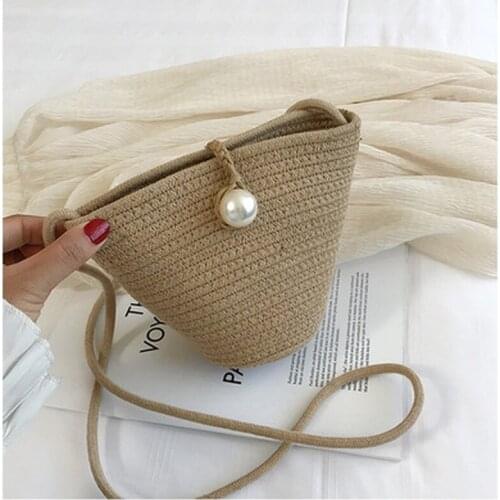 Pearl Dumpling Bag Crossbody Shell Straw Bag Cotton Woven Beach Bag Mini Bag